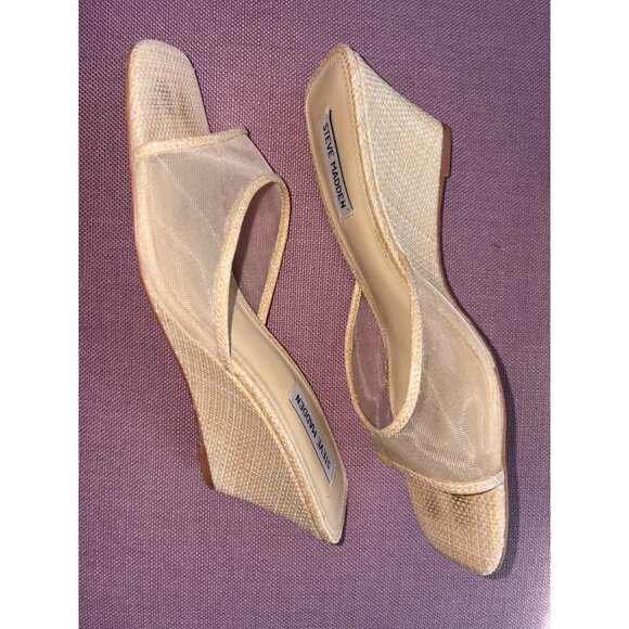 Steve Madden Seleste Sandals in Raffia Mesh Tan 10 Womens SLides Wedge Heels - Picture 9 of 10